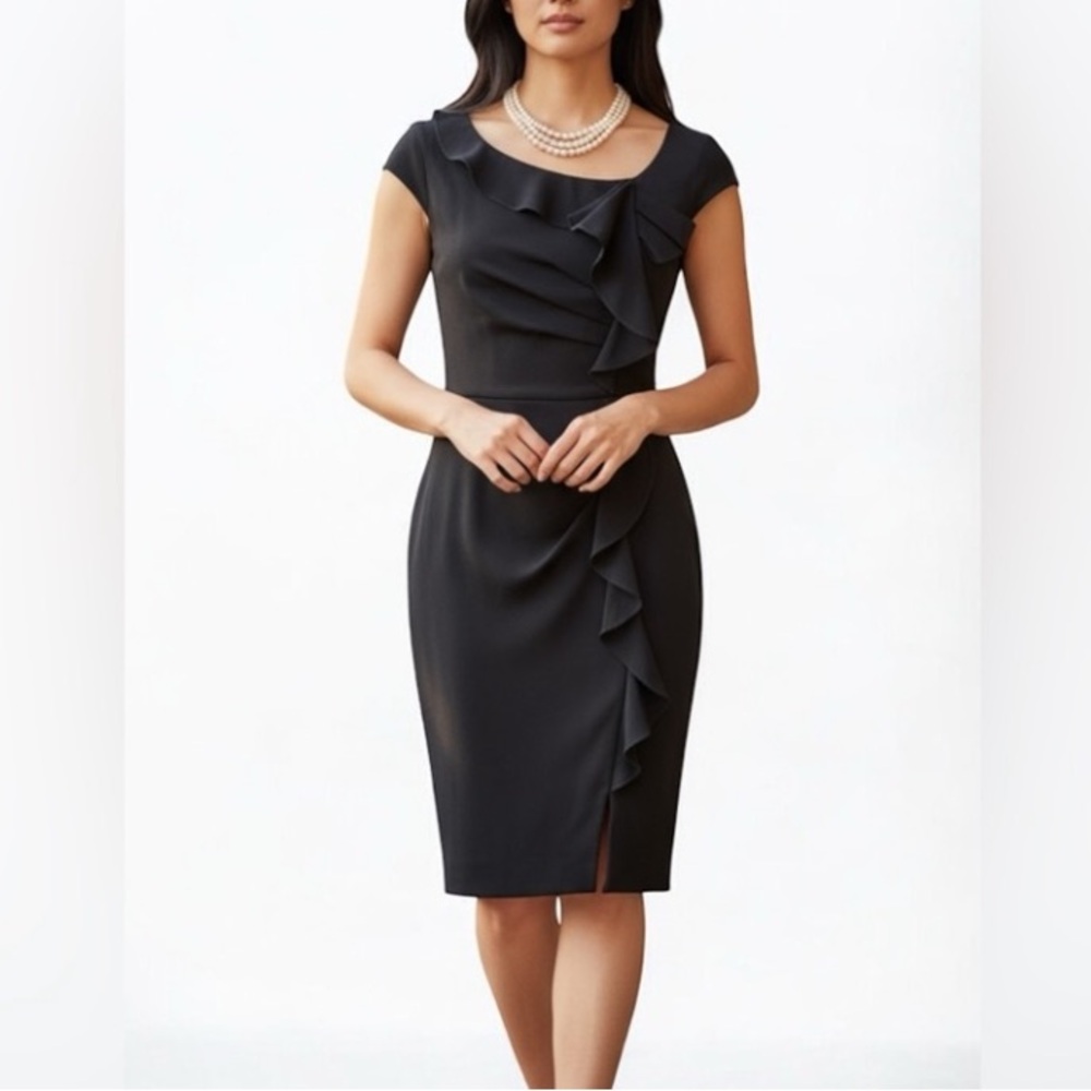 NWT White House|Black Market Cocktail Dress Size 2 Neckline, Side Ruffle